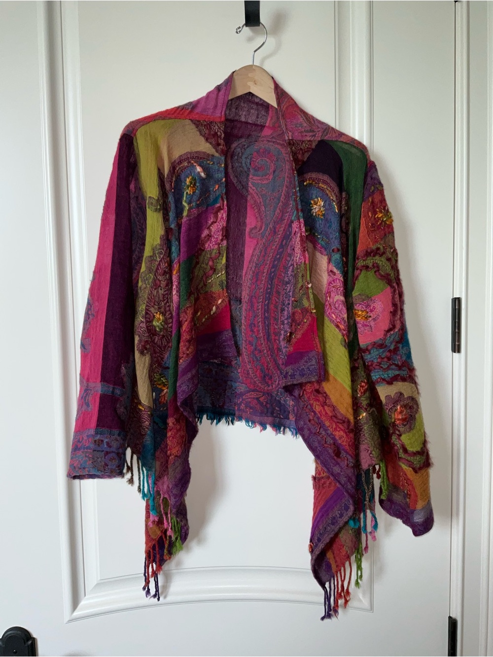 Bohemian Multicolor Paisley Fringe Open Front Cape